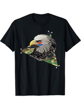 American Camouflage Bald Eagle Veteran Patriotic T-Shirt 180G 100% Cotton Printed Round Neck Short-Sleeve T-Shirt, Gifts for Men Dad Husband Grandpa, S-XXXL, Black