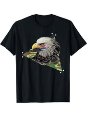 American Camouflage Bald Eagle Veteran Patriotic T-Shirt 180G 100% Cotton Printed Round Neck Short-Sleeve T-Shirt, Gifts for Men Dad Husband Grandpa, S-XXXL, Black