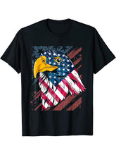 Freedom USA Flag Pride Proud American Patriot Bald Eagle T-Shirt 180G 100% Cotton Printed Round Neck Short-Sleeve T-Shirt, Gifts for Men Dad Husband Grandpa, S-XXXL, Black