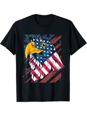 Freedom USA Flag Pride Proud American Patriot Bald Eagle T-Shirt 180G 100% Cotton Printed Round Neck Short-Sleeve T-Shirt, Gifts for Men Dad Husband Grandpa, S-XXXL, Black