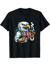 Bald Eagle Cigar And Whiskey T-Shirt 180G 100% Cotton Printed Round Neck Short-Sleeve T-Shirt, Gifts for Men Dad Husband Grandpa, S-XXXL, Black