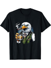 Bald Eagle Cigar And Whiskey T-Shirt 180G 100% Cotton Printed Round Neck Short-Sleeve T-Shirt, Gifts for Men Dad Husband Grandpa, S-XXXL, Black