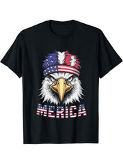 Merica - Patriotic USA Bald Eagle Of Freedom - 4th of July T-Shirt 180G 100% Cotton Printed Round Neck Short-Sleeve T-Shirt, Gifts for Men Dad Husband Grandpa, S-XXXL, Black