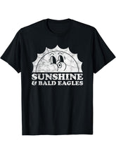 Sunshine and Bald Eagles Retro Vintage Sun Bald Eagle T-Shirt 180G 100% Cotton Printed Round Neck Short-Sleeve T-Shirt, Gifts for Men Dad Husband Grandpa, S-XXXL, Black