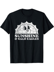 Sunshine and Bald Eagles Retro Vintage Sun Bald Eagle T-Shirt 180G 100% Cotton Printed Round Neck Short-Sleeve T-Shirt, Gifts for Men Dad Husband Grandpa, S-XXXL, Black