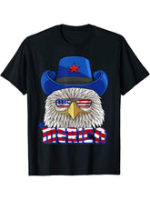 Funny Bald Eagle 4th Of July Patriotic Cowboy T-Shirt 180G 100% Cotton Printed Round Neck Short-Sleeve T-Shirt, Gifts for Men Dad Husband Grandpa, S-XXXL, Black
