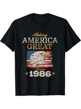 Making America Great Since 1986 American Bald Eagle T-Shirt 180G 100% Cotton Printed Round Neck Short-Sleeve T-Shirt, Gifts for Men Dad Husband Grandpa, S-XXXL, Black