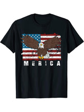 Merica USA Flag Pride Proud American Patriot Bald Eagle T-Shirt 180G 100% Cotton Printed Round Neck Short-Sleeve T-Shirt, Gifts for Men Dad Husband Grandpa, S-XXXL, Black