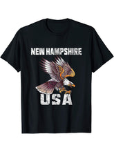 Retro Distressed New Hampshire USA Bald Eagle Gift T-Shirt 180G 100% Cotton Printed Round Neck Short-Sleeve T-Shirt, Gifts for Men Dad Husband Grandpa, S-XXXL, Black