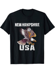 Retro Distressed New Hampshire USA Bald Eagle Gift T-Shirt 180G 100% Cotton Printed Round Neck Short-Sleeve T-Shirt, Gifts for Men Dad Husband Grandpa, S-XXXL, Black
