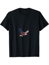 Bald Eagle Flies with American Flag T-Shirt 180G 100% Cotton Printed Round Neck Short-Sleeve T-Shirt, Gifts for Men Dad Husband Grandpa, S-XXXL, Black