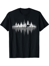 Trees Reflection Wildlife Nature Animal Bear Outdoor Forest T-Shirt 180G 100% Cotton Printed Round Neck Short-Sleeve T-Shirt, Gifts for Men Dad Husband Grandpa, S-XXXL, Black