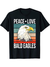 Peace Love Bald Eagles Quote Retro Eagle Vintage T-Shirt 180G 100% Cotton Printed Round Neck Short-Sleeve T-Shirt, Gifts for Men Dad Husband Grandpa, S-XXXL, Black