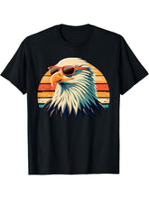 Vintage Eagle with Sunglasses - Retro American Bald Eagle T-Shirt 180G 100% Cotton Printed Round Neck Short-Sleeve T-Shirt, Gifts for Men Dad Husband Grandpa, S-XXXL, Black
