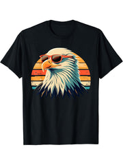 Vintage Eagle with Sunglasses - Retro American Bald Eagle T-Shirt 180G 100% Cotton Printed Round Neck Short-Sleeve T-Shirt, Gifts for Men Dad Husband Grandpa, S-XXXL, Black
