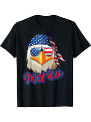 Bald Eagle Merica Tshirt Eagle America U.S.A. 4Th Of July T-Shirt 180G 100% Cotton Printed Round Neck Short-Sleeve T-Shirt, Gifts for Men Dad Husband Grandpa, S-XXXL, Black