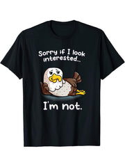 Sorry If I Look Interested I'm Not Nerd American Bald Eagle T-Shirt 180G 100% Cotton Printed Round Neck Short-Sleeve T-Shirt, Gifts for Men Dad Husband Grandpa, S-XXXL, Black