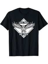 Live Free Die Free Bald Eagle Image T-Shirt 180G 100% Cotton Printed Round Neck Short-Sleeve T-Shirt, Gifts for Men Dad Husband Grandpa, S-XXXL, Black
