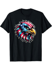 Independence Eagle Patriotic American Flag Glory Bald Eagle- T-Shirt 180G 100% Cotton Printed Round Neck Short-Sleeve T-Shirt, Gifts for Men Dad Husband Grandpa, S-XXXL, Black