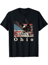 American Bald Eagle Flag Ohio Souvenir T-Shirt 180G 100% Cotton Printed Round Neck Short-Sleeve T-Shirt, Gifts for Men Dad Husband Grandpa, S-XXXL, Black
