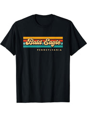 Vintage Sunset Stripes Bald Eagle, Pennsylvania T-Shirt 180G 100% Cotton Printed Round Neck Short-Sleeve T-Shirt, Gifts for Men Dad Husband Grandpa, S-XXXL, Black