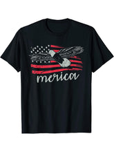 Freedom Merica US Flag Pride Patriotic American Bald Eagle T-Shirt 180G 100% Cotton Printed Round Neck Short-Sleeve T-Shirt, Gifts for Men Dad Husband Grandpa, S-XXXL, Black