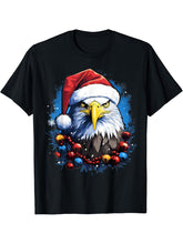Xmas Bald Eagle Christmas T-Shirt 180G 100% Cotton Printed Round Neck Short-Sleeve T-Shirt, Gifts for Men Dad Husband Grandpa, S-XXXL, Black