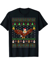 Eagle Bird Lover Lighting Santa Bald Eagle Ugly Christmas T-Shirt 180G 100% Cotton Printed Round Neck Short-Sleeve T-Shirt, Gifts for Men Dad Husband Grandpa, S-XXXL, Black
