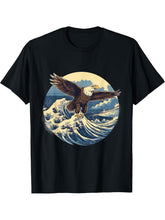 The Great Wave Of Kanagawa Bald Eagle T-Shirt 180G 100% Cotton Printed Round Neck Short-Sleeve T-Shirt, Gifts for Men Dad Husband Grandpa, S-XXXL, Black