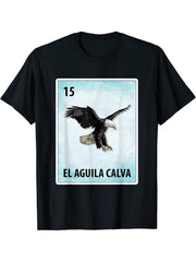 El Aguila Calva Mexican Bald Eagle Cards T-Shirt 180G 100% Cotton Printed Round Neck Short-Sleeve T-Shirt, Gifts for Men Dad Husband Grandpa, S-XXXL, Black