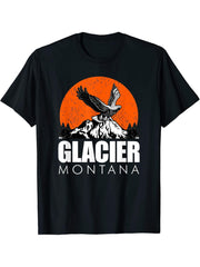 Glacier Montana Bald Eagle T-Shirt 180G 100% Cotton Printed Round Neck Short-Sleeve T-Shirt, Gifts for Men Dad Husband Grandpa, S-XXXL, Black