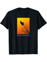 Bald Eagle Sunrise T-shirt 180G 100% Cotton Printed Round Neck Short-Sleeve T-Shirt, Gifts for Men Dad Husband Grandpa, S-XXXL, Black