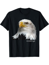 USA Bald Eagle One-eyed Portrait T-Shirt 180G 100% Cotton Printed Round Neck Short-Sleeve T-Shirt, Gifts for Men Dad Husband Grandpa, S-XXXL, Black