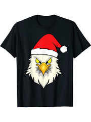 Bald eagle Christmas Santa Hat Bald Eagle Lover Xmas T-Shirt 180G 100% Cotton Printed Round Neck Short-Sleeve T-Shirt, Gifts for Men Dad Husband Grandpa, S-XXXL, Black