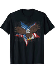 Freedom US Flag United States Proud American Bald Eagle T-Shirt 180G 100% Cotton Printed Round Neck Short-Sleeve T-Shirt, Gifts for Men Dad Husband Grandpa, S-XXXL, Black