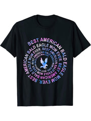 Funny American Bald Eagle Mom Spiral Tie Dye Gift Women T-Shirt 180G 100% Cotton Printed Round Neck Short-Sleeve T-Shirt, Gifts for Men Dad Husband Grandpa, S-XXXL, Black