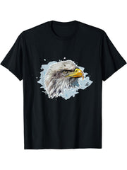 Cute Bald Eagle Head Black Art For Lovers Eagles Birds T-Shirt 180G 100% Cotton Printed Round Neck Short-Sleeve T-Shirt, Gifts for Men Dad Husband Grandpa, S-XXXL, Black