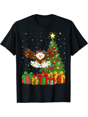 Bald Eagle Lighting Xmas Tree Santa Hat Bald Eagle Christmas T-Shirt 180G 100% Cotton Printed Round Neck Short-Sleeve T-Shirt, Gifts for Men Dad Husband Grandpa, S-XXXL, Black