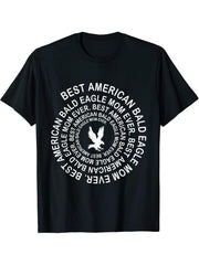 Funny American Bald Eagle Mom Spiral For Women Girls T-Shirt 180G 100% Cotton Printed Round Neck Short-Sleeve T-Shirt, Gifts for Men Dad Husband Grandpa, S-XXXL, Black