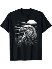 American Bald Eagle, American Flag, Cool T-Shirt 180G 100% Cotton Printed Round Neck Short-Sleeve T-Shirt, Gifts for Men Dad Husband Grandpa, S-XXXL, Black