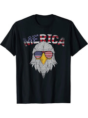 Merica USA Flag Pride Proud American Patriot Bald Eagle T-Shirt 180G 100% Cotton Printed Round Neck Short-Sleeve T-Shirt, Gifts for Men Dad Husband Grandpa, S-XXXL, Black