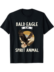 Bald Eagles Bald Eagle is my spirit animal T-Shirt 180G 100% Cotton Printed Round Neck Short-Sleeve T-Shirt, Gifts for Men Dad Husband Grandpa, S-XXXL, Black