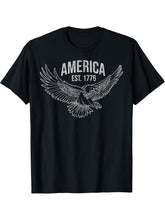 America Established 1776 Bald Eagle T-Shirt 180G 100% Cotton Printed Round Neck Short-Sleeve T-Shirt, Gifts for Men Dad Husband Grandpa, S-XXXL, Black