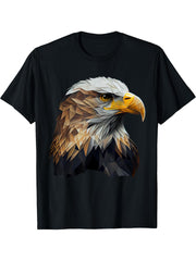Bald Eagles Cool Polygon Design with a Bald Eagle T-Shirt 180G 100% Cotton Printed Round Neck Short-Sleeve T-Shirt, Gifts for Men Dad Husband Grandpa, S-XXXL, Black