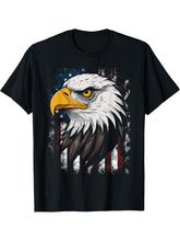 Bald Eagle Proud Patriotic American US Flag 4th Of July T-Shirt 180G 100% Cotton Printed Round Neck Short-Sleeve T-Shirt, Gifts for Men Dad Husband Grandpa, S-XXXL, Black