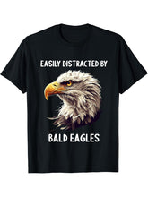Easily distracted by Bald Eagles Bald Eagle T-Shirt 180G 100% Cotton Printed Round Neck Short-Sleeve T-Shirt, Gifts for Men Dad Husband Grandpa, S-XXXL, Black