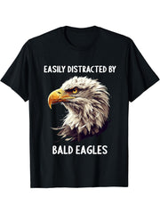 Easily distracted by Bald Eagles Bald Eagle T-Shirt 180G 100% Cotton Printed Round Neck Short-Sleeve T-Shirt, Gifts for Men Dad Husband Grandpa, S-XXXL, Black