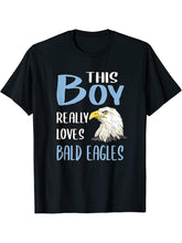 Mens Gift This Boy Really Loves Bald Eagles T-Shirt 180G 100% Cotton Printed Round Neck Short-Sleeve T-Shirt, Gifts for Men Dad Husband Grandpa, S-XXXL, Black