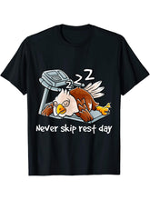 Never Skip Rest Day Gym Workout Cardio Sleeping Bald Eagle T-Shirt 180G 100% Cotton Printed Round Neck Short-Sleeve T-Shirt, Gifts for Men Dad Husband Grandpa, S-XXXL, Black