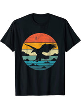 Retro Style Flying Bald Eagle Vintage Sunset T-Shirt 180G 100% Cotton Printed Round Neck Short-Sleeve T-Shirt, Gifts for Men Dad Husband Grandpa, S-XXXL, Black